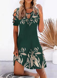 kamames Women Floral Print Party Dresses Sexy Summer Short Sleeve O-Neck Mini Dress For Ladies Hollow Out Design Elegant Dress 5147