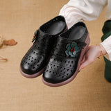 kamames New Loose Cake Bottom Casual Women's Shoes National Wind Leather Flower Hollow Out Women's Slippers Breathable Comfortable Hole Hole Shoes