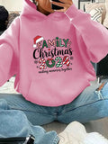 Cozy Plus Size Christmas Hoodie for Women - Casual Long Sleeve with Pockets, Festive Letter Print, Perfect for Fall & Winter