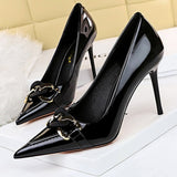 BIGTREE Shoes Metal Button Woman Pumps Patent Leather High Heels Luxurious Sexy Party Shoes Stiletto Heels Ladies Large Size 43