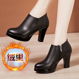 kamames Single Shoes Women's Thick Heels 2023 Autumn And Winter New Style High-Heeled Shoes English Style Velvet Large-Size Leather Shoes