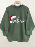 Soft and Comfortable Christmas Hat Printed Round Neck Sweater for Women's Everyday Leisure Wear