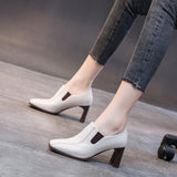 kamames kamames Heel Single Shoes Women's New High Heels British Wind Square Head Deep Mouth Small Leather Shoes Square Head Women's Shoes Black Low Top Shoes Women