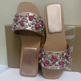 kamames ZAR Woman 2022 Flat Shoes Spring Summer Round Toe Sexy Acrylic Rhinestones Outer Wear Plus Size 41 Sandals And Slippers Women