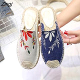 kamames hot selling true flat platform hemp rubber slipper casual floral Sapatilas Sapato women's canvas shoe flat sandal