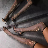 kamames Shoes Sexy Cannon Shoes High-Heeled Over-The-Knee Water Drill Large Size Mesh Lace Summer Boots