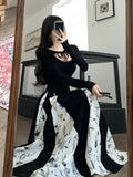 kamames Knitted Patchwork Floral Dress Irregular Design Sense Hepburn Wind Sweet Fashion Slim Summer New Black Long Dresses