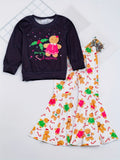 Girls' 2-piece Sets, BELIEVE And Santa Claus Print Pullover + Leopard Print Flare Pants, Autumn outdoor Clothes Christmas