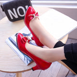 kamames Spring Bow Tie Women's Singles Shoes With All Kinds Of Heels, Ladies' Leather Shoes, Large-Size Professional Work Shoes, Four Seasons Single Shoes.