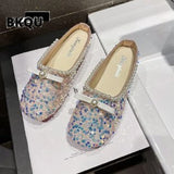 kamames Pearl Slippers 2022 New Summer Women Soft Bottom Slippers Girls Bling Half Covered Slides Muller Shoes Flip-flops 35-40