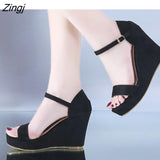 kamames New Women Shoes Platform Sandals Women Peep Toe High Wedges Heel Ankle Buckles Sandalia Espadrilles Female Sandals Shoes
