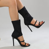kamames Women's Shoes Summer Women's High-Heeled Sandals 2024 Summer New Elastic Cloth Slippers With Open Toes And High Heels