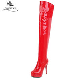 kamames Fashion Thigh High Boots Women Autumn Winter Sexy Platform High Heels Over Knee Boots Fetish Red White Shoes Woman Plus Size 48
