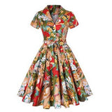 kamames Bird Print Summer 2022 Women Vintage Dress Beach Green Retro Pin UP Casual Party Robe Rockabilly 60s Swing Sundress