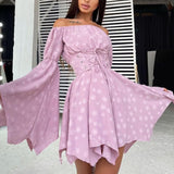 kamames Slash Neck Flare Sleeve Irregular Hems Corset Short Dress Streetwear Girls High Waist A-line Tunics Evening Party Dresses