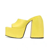 kamames high-heeled square head open-toed fish mouth solid color one-line buckle women's slippers women shoes high heel