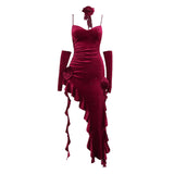 kamames Christmas Shanshan Velvet Ribbon Dress + Cuff Minority Design Sensitive Skirt