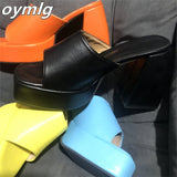 kamames high-heeled square head open-toed fish mouth solid color one-line buckle women's slippers women shoes high heel