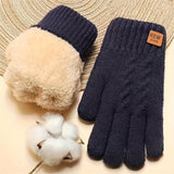 Simple Twist Knit Gloves Thickened Soft Velvet Lined Warm Touchscreen Gloves Autumn Winter Solid Color Coldproof Split Finger Gloves