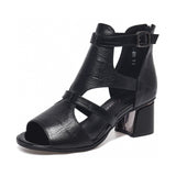 kamames kamames Women's High-Heeled Sandals 2023 Summer Cowhide Fish Mouth Thick Heels Behind Roman Fashion Shoes