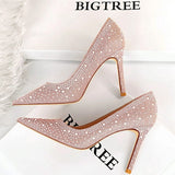 BIGTREE Shoes Sexy Woman Pumps Pointed Toe High Heels Shoes Women Sequins Nightclub Party Shoes Quality Stiletto Heels Lady Shoe