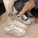 kamames kamames Quality Leisure After Empty Slippers Women Wear 2024 Summer New Canvas Shoes Thick Sole Half Mop Cake Women's Slippers