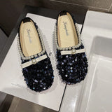 kamames Pearl Slippers 2022 New Summer Women Soft Bottom Slippers Girls Bling Half Covered Slides Muller Shoes Flip-flops 35-40