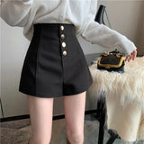 kamames Women High Waist Shorts Office Lady Elegant Solid Basic Buttons Simple Shorts Oversized 5Xl All-Match Wide Leg Short Pants