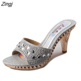 kamames Women Platform High Heels Slippers Bowknot Design Glitter Bling Wedges Sandals Sexy Peep Toe Women Nightclub Party Wedding Shoes