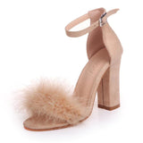 kamames Women Pumps T-stage Fur Buckle Strap Platform Open Toe Dancing High Heel Sandals Sexy Party Wedding Shoes Black mujer s01