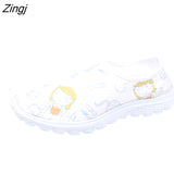 kamames Cartoon Nurse Doctor Print Women Sneakers Slip on Light Mesh Shoes Summer Breathable Flats Shoes Zapatos Planos