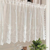 1pc Lace Small Flower Cafe Curtain, Simple And Sweet Lace Small Window Curtain, Rod Pocket, White Window Curtain Suitable For Kitchen And Dining Room, Window And Door Decoration, Cabinet Curtain Home Decor