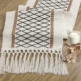 Boho Chic Handwoven Linen-Cotton Table Runner with Tassels - Cream Farmhouse Style for Dining, Kitchen & Home Decor