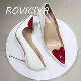 kamames Pumps with Red Heart Women Shoes Classics 12cm High Heel Shoes Pointed Toe Women Party Wedding 10cm 8cm QP099 ROVICIYA
