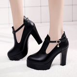 kamames Spring Cheongsam High-Heeled Catwalk Shoes Deep Mouth Single Shoes Waterproof Table Thick Heels Black Work Shoes 40-43 Large Size Women