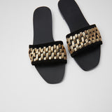 kamames ZARZ Slippers Woman 2022 Flat Shoes Spring Summer New Sexy Fashion Golden Weave Square Toe Flat-Heeled Beach Sandals For Women