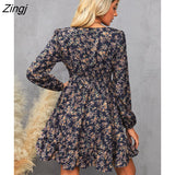 kamames PETAL Ditsy Floral Lace Mini Dress For Woman Sexy V-neck Ruffled Long Sleeve Party Dress 2023 Spring Autumn Female Sundress