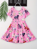 Charming Pony Sleeveless Summer Dress - Crew Neck, Breathable Fabric for Casual & Party Wear, Ideal Gift for Girls