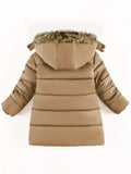 Boy's Mid-length Padded Jacket, Long Sleeve Coat With Hat And Pockets, For Autumn And Winter Outdoor Activities