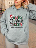 Cozy Plus Size Christmas Hoodie for Women - Casual Long Sleeve with Pockets, Festive Letter Print, Perfect for Fall & Winter