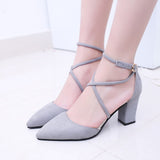 kamames Summer Square High Heels Flock Pointed Sandals Sexy Female Summer Sandalias Shoes Mujer Zapatos Mujer Pumps 2020 Femeninas