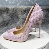 kamames pattern concise lady shoes 12cm 10cm 8cm high thin heels pointed toe pure color large size advanced pumps BM036 ROVICIYA