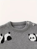 Baby's Adorable Panda Jacquard Sweater, Comfy Cotton Knitted Long Sleeve Top, Toddler & Infant Boy's Clothing For Fall Winter