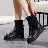 kamames Boots Leather With Plush Wool Bobbin Rice White Thick Soles Women's Cotton Shoes Raised Short Boots Flat Heels Women's Boots
