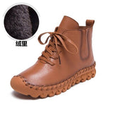 Genuine Leather Shoes Women Boots 2021 Autumn Winter Fashion Handmade Ankle Boots Warm Soft Outdoor Casual Flat Shoes Woman