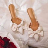 kamames Summer Women's Slippers Bowknot Cat Heel Low Heel Mid Heel Pointed Toe Shoes Slippers High Heels 1127-1