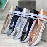 kamames Casual Single Shoes Women's Autumn Solid Color Round Head Low-Top Belt Buckle Soft-Soled Work Shoes Beans Shoes
