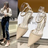 kamames thin Baotou sandals 2022 summer new pearl white pointed toe stiletto women's shoes high heel sandals designer sandals