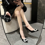 kamames kamames Buckle Diamond Black High Heels Women's 2023 Spring And Autumn New Professional Pointed French Shoes