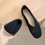 kamames Cloth Square Head Grandma Shoes 2024 New Soft Soles Hollowed-Out Shallow Casual Ladyshoes Knitted Flat Soles Flying Knitted Single Shoes